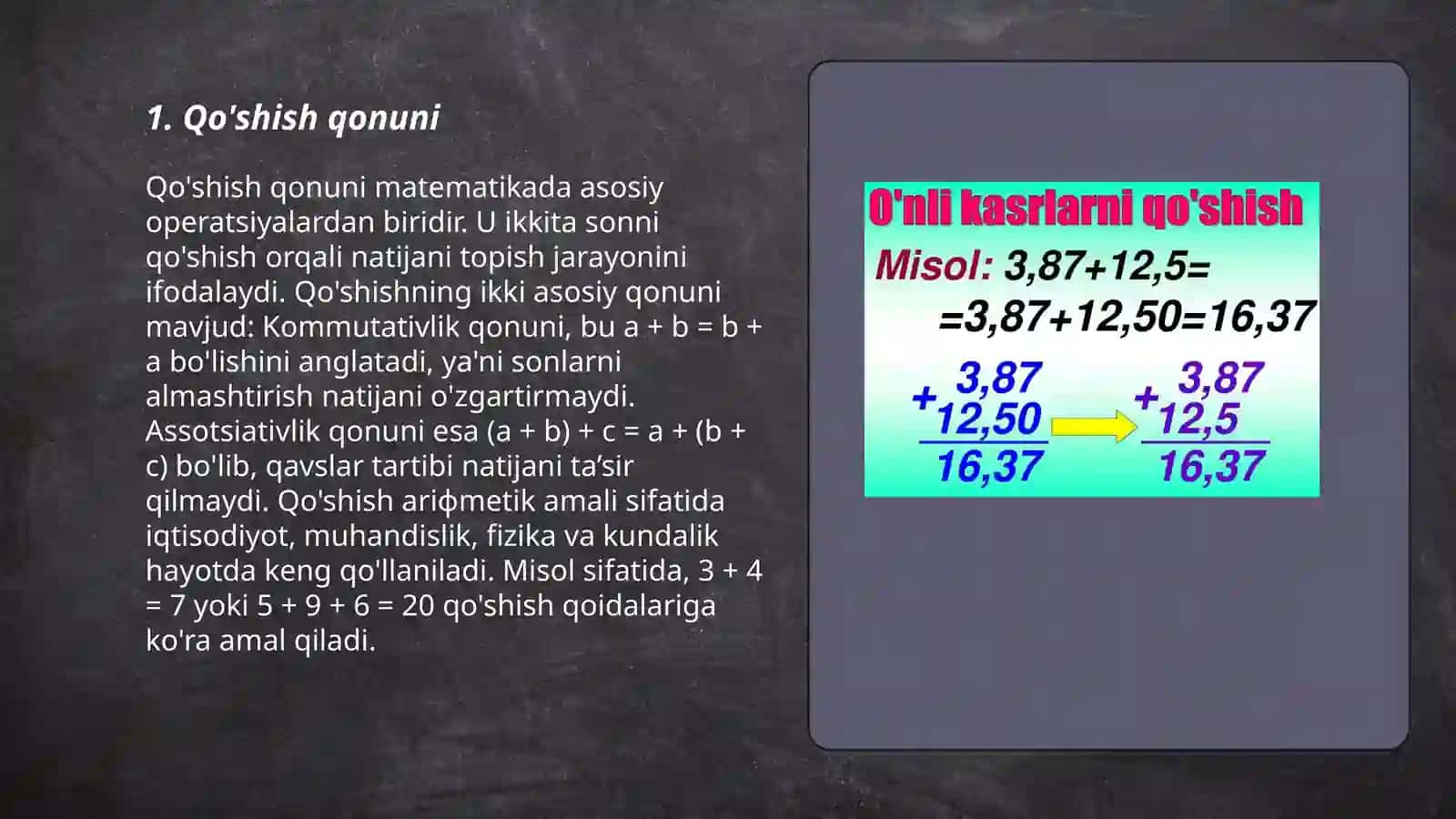 Qo'shish va ko'paytirish qonunlari 3