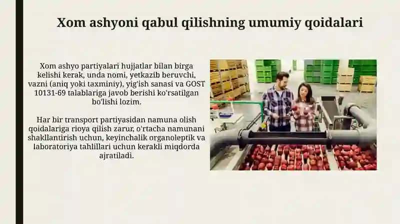 Mevasabzavotlarni qayta ishlovchi korxonasi xomashyolari qabul qilish 3