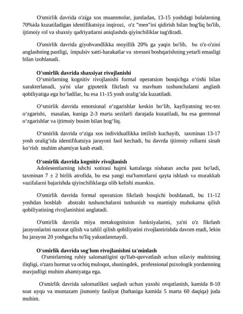 Yoshlik davrida psixik rivojlanish 3