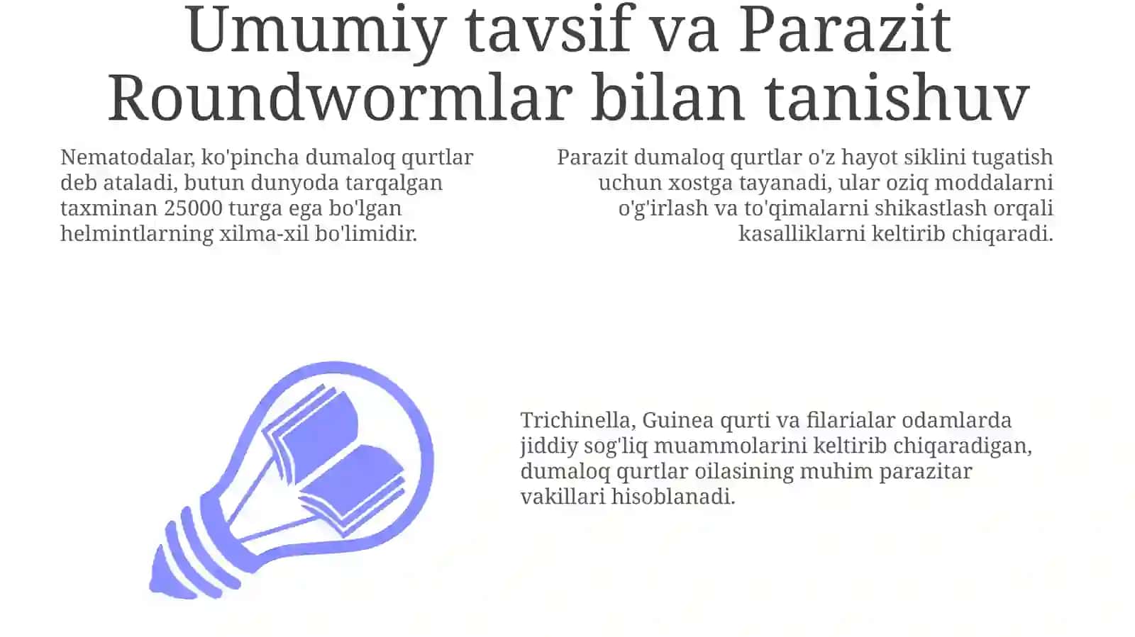 Yumaloqchuvalchanglar:trixinella,rishta,filyariyalaroilasiparazitvakillarinio'rganish 3