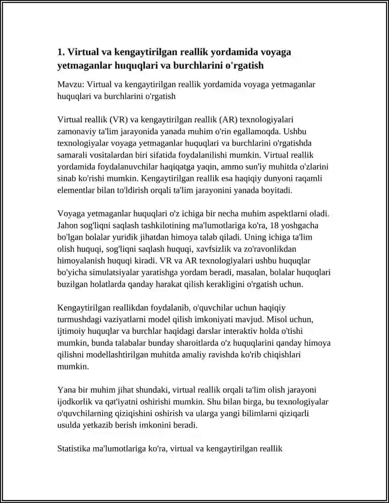 Virtual va kengaytirilgan reallik yordamida voyaga yetmaganlar huquqlari va burchlarini o'rgatish 3