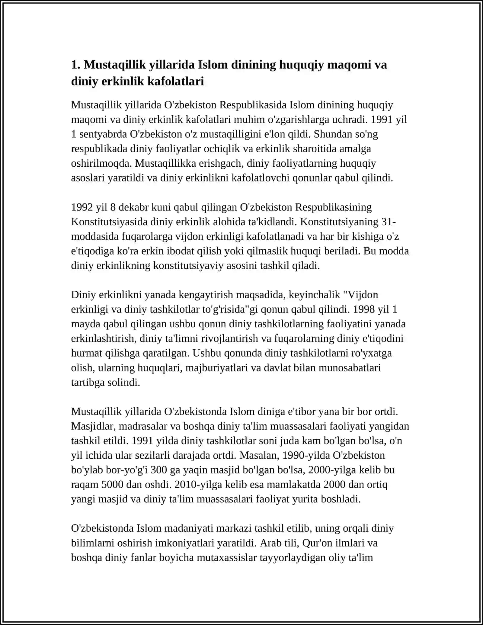 MUSTAQILLIK YILLARIDA ISLOM DINI RIVOJI YO'LIDA QILINGAN ISHLAR 3