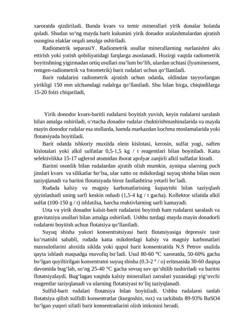 Baritli rudalarni boyitish texnologiyasi 3