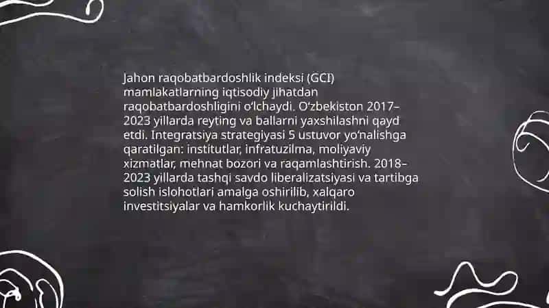 Iqtisodiy va ijtimoiy sohasidagi ustuvor xalqaro reytinglar va ularga oʻzbekistonning integratsiyalashuvi 3