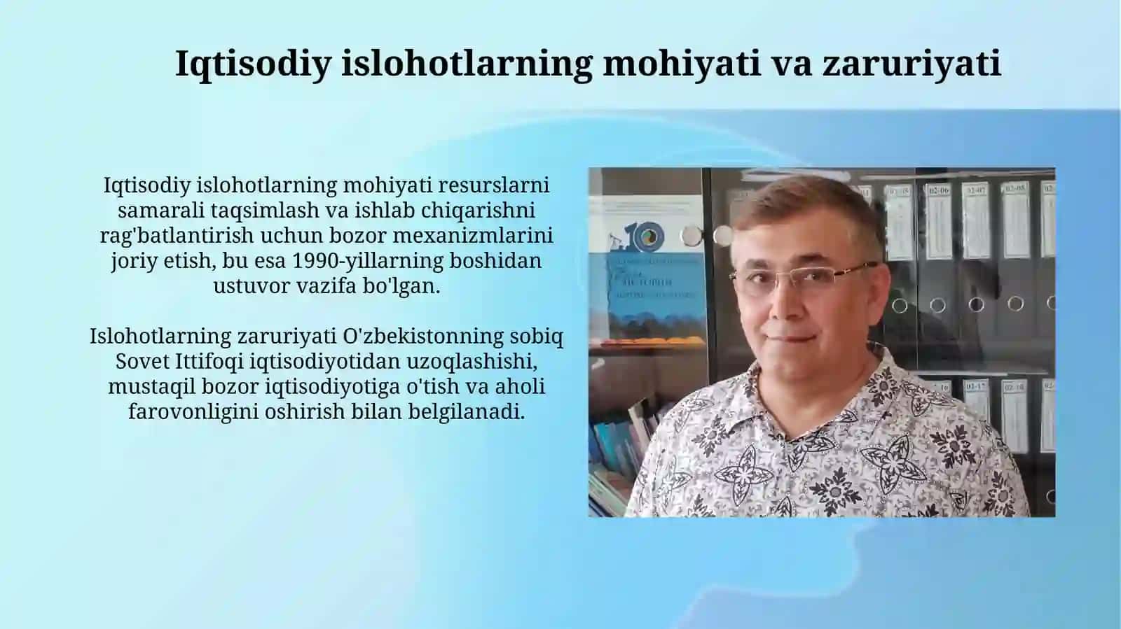 Iqtisodiy isloxotlar.O'zbekistonda xususiy mulk va bozormunosabatlarining rivojlanishi 3