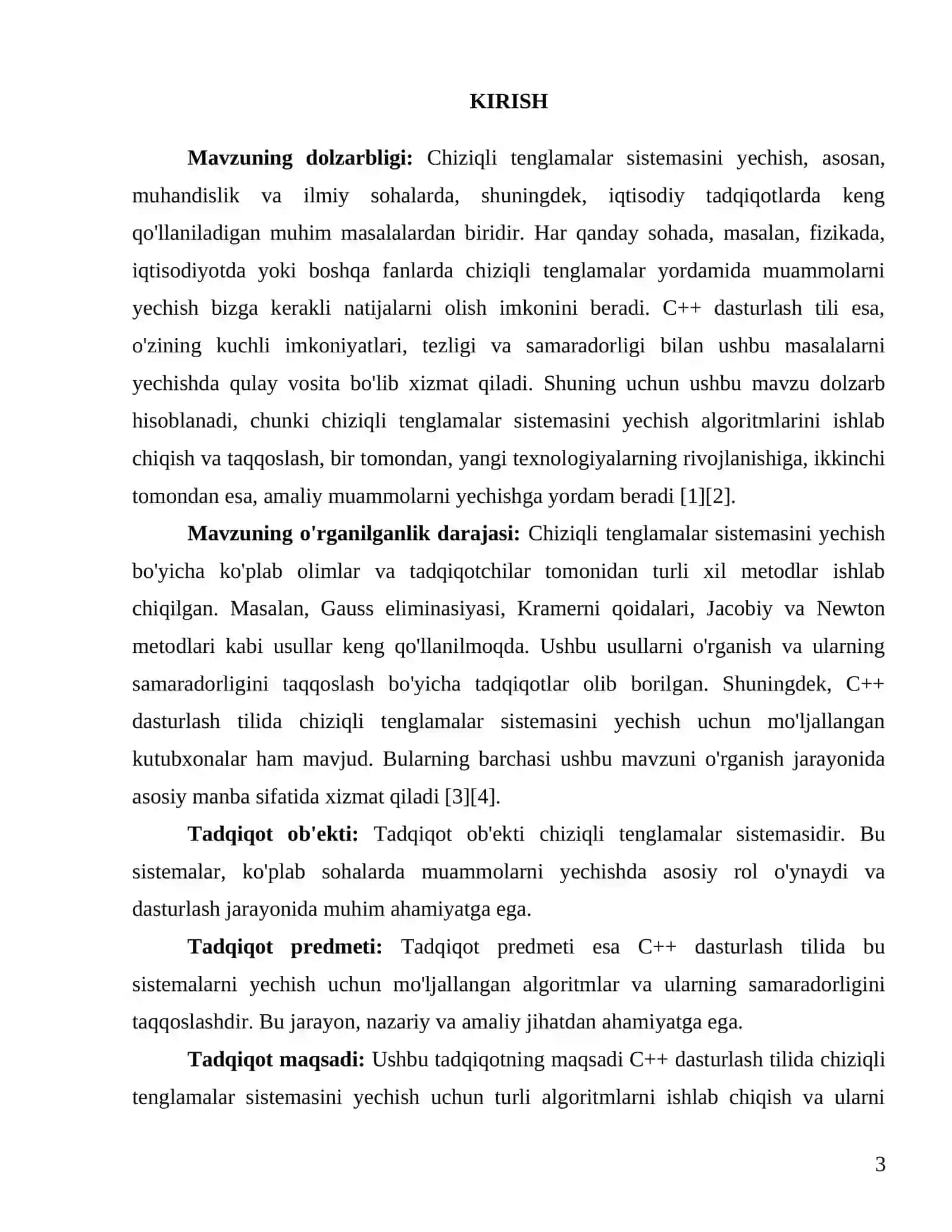 C++ dasturlash tilida chiziqli tenglamalar sistemasini sonli usullar yordamida yechish algoritmlarini ishlab chiqish va taqqoslash 3