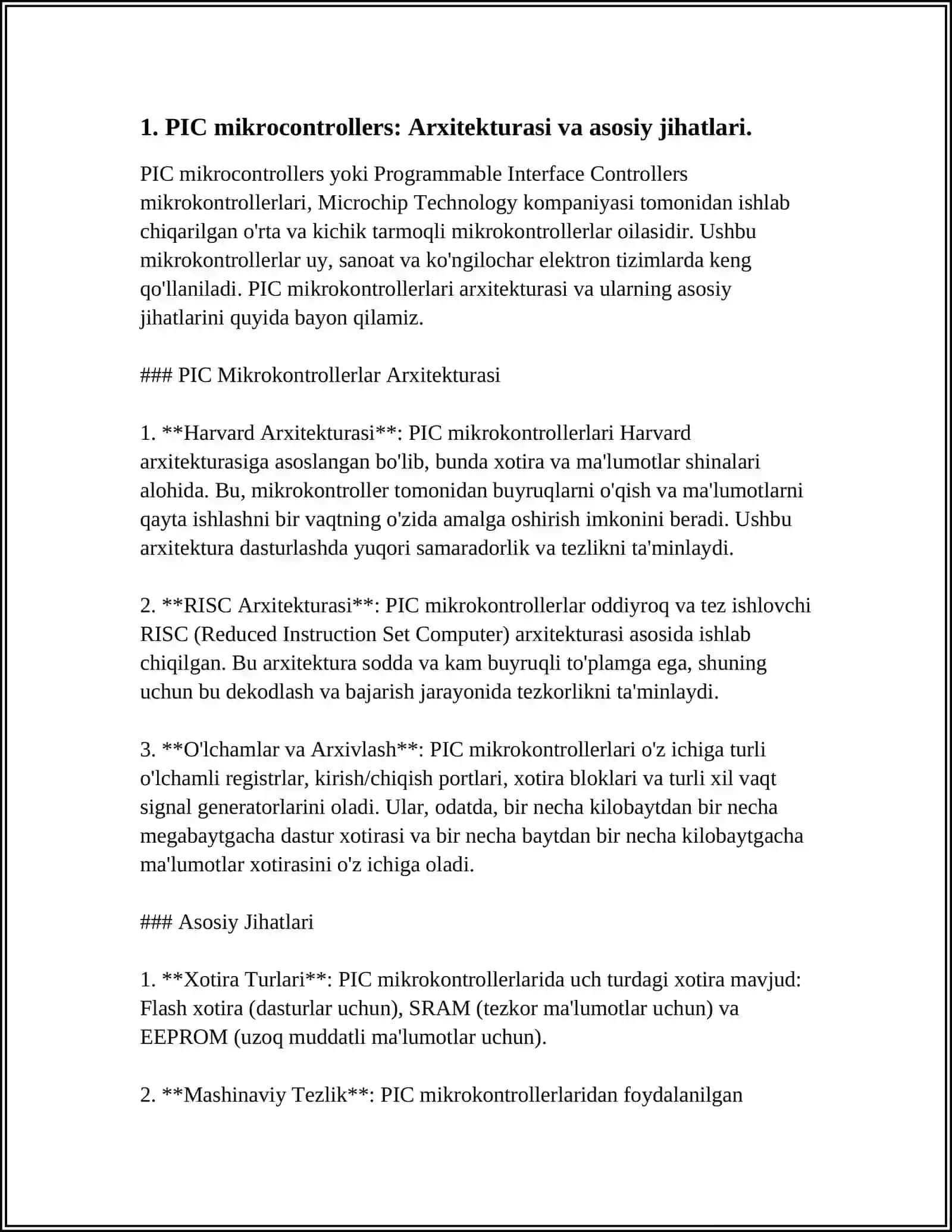 PIC MIKROKONTROLLERI VA ULARDA DASTURLASH 3