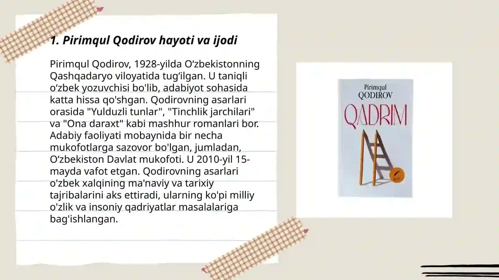 Pirimqul Qodirov qissalari: "Qadrim" va "Erk" qissalari tahlili 3