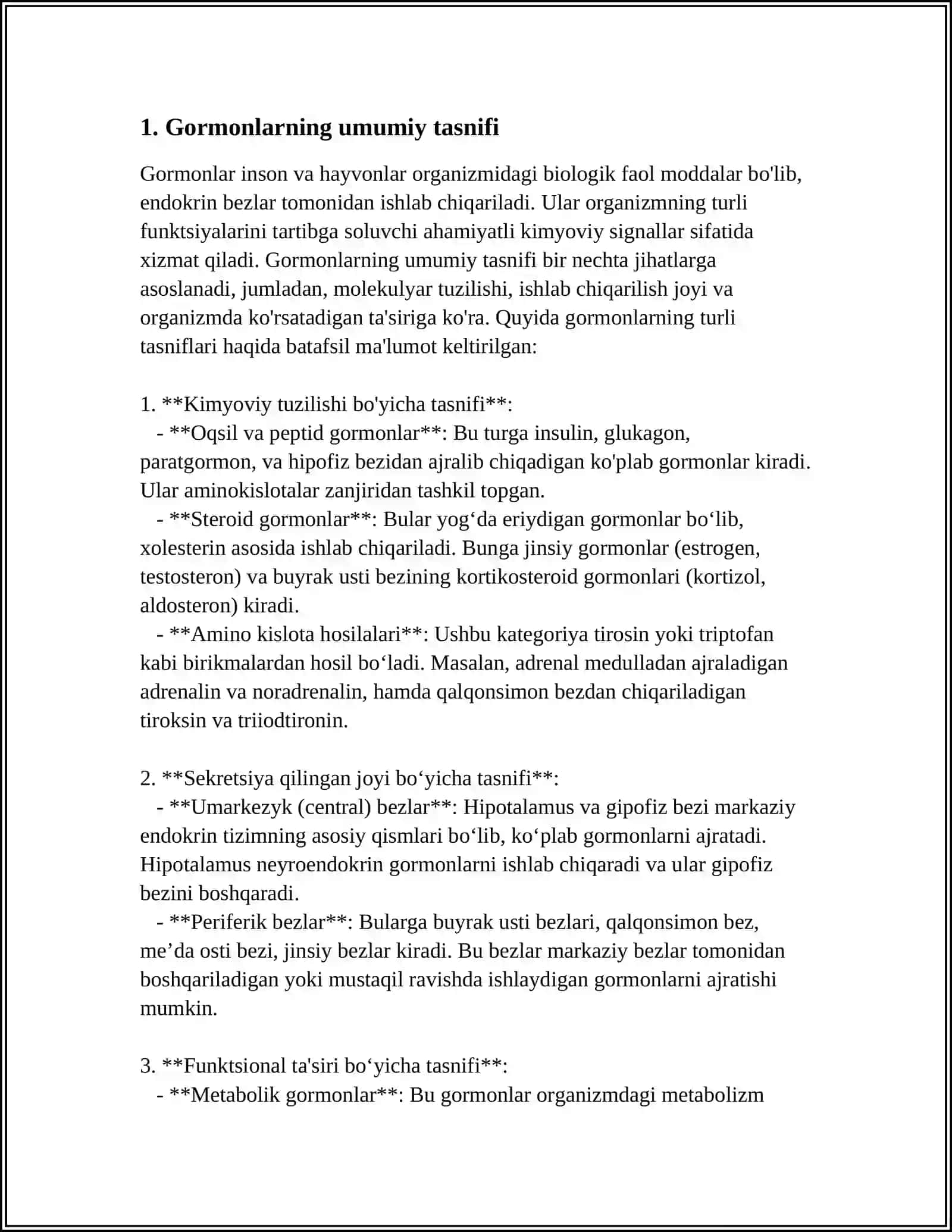 GORMONLARNING TASNIFI VA XOSSALARI. GIPOFIZ BEZI FIZIOLOGIYASI 3