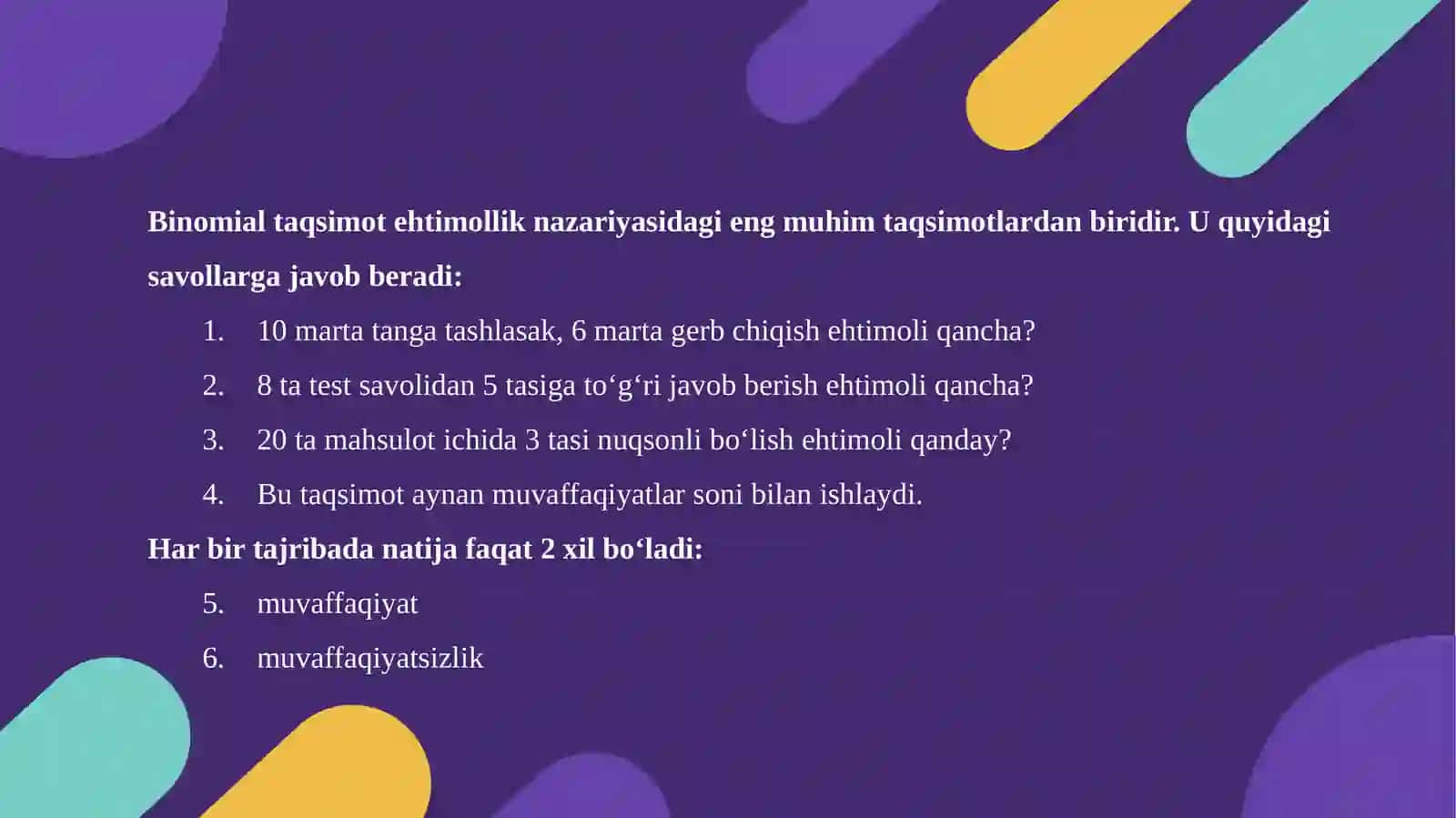 Binomial taqsimot va Normal taqsimot va uning xususiyatlari 3