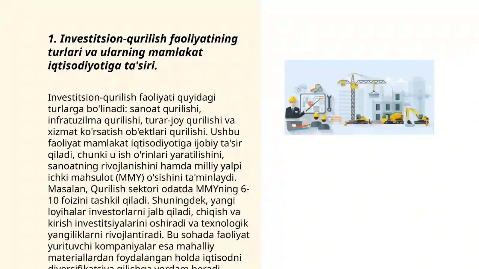 Investitsion-qurilish faoliyati va uning mamlakat iqtisodiyotini rivojlantirishdagi roli 3
