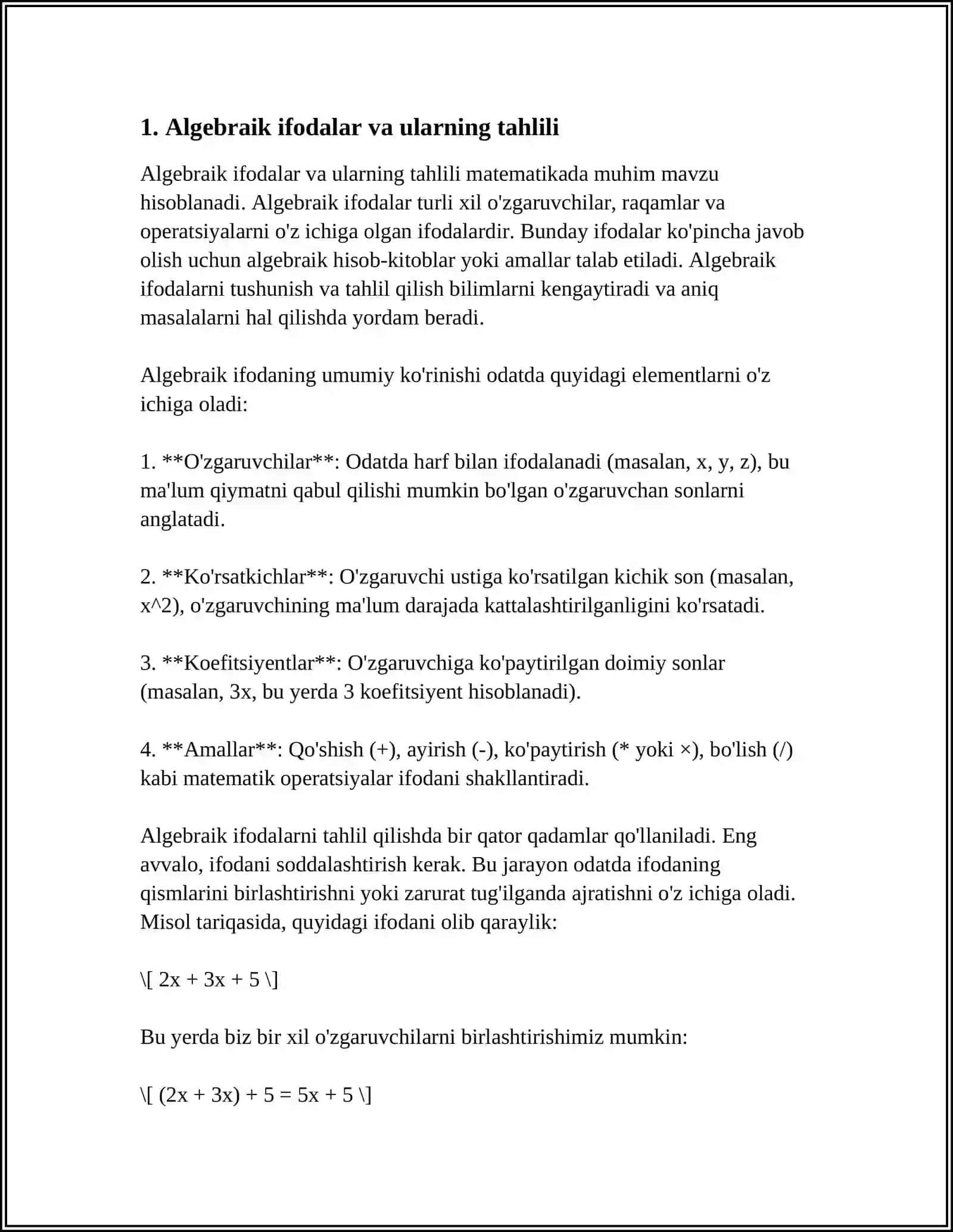 MATLAB DASTURIDA MATEMATIK IFODALAR USTIDA SHAKIL ALMASHTIRISHLAR 3
