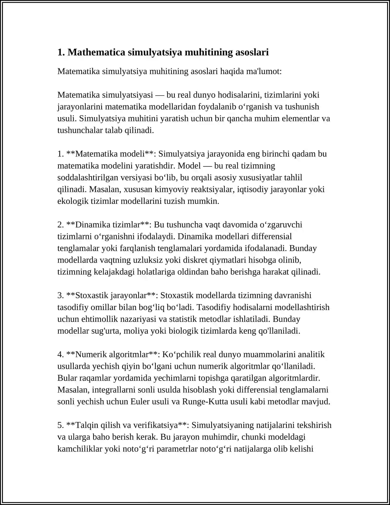 WOLFRAM MATHEMATICA SIMULYATSIYA MUHITI HAQIDA TUSHUNCHA BERING 3