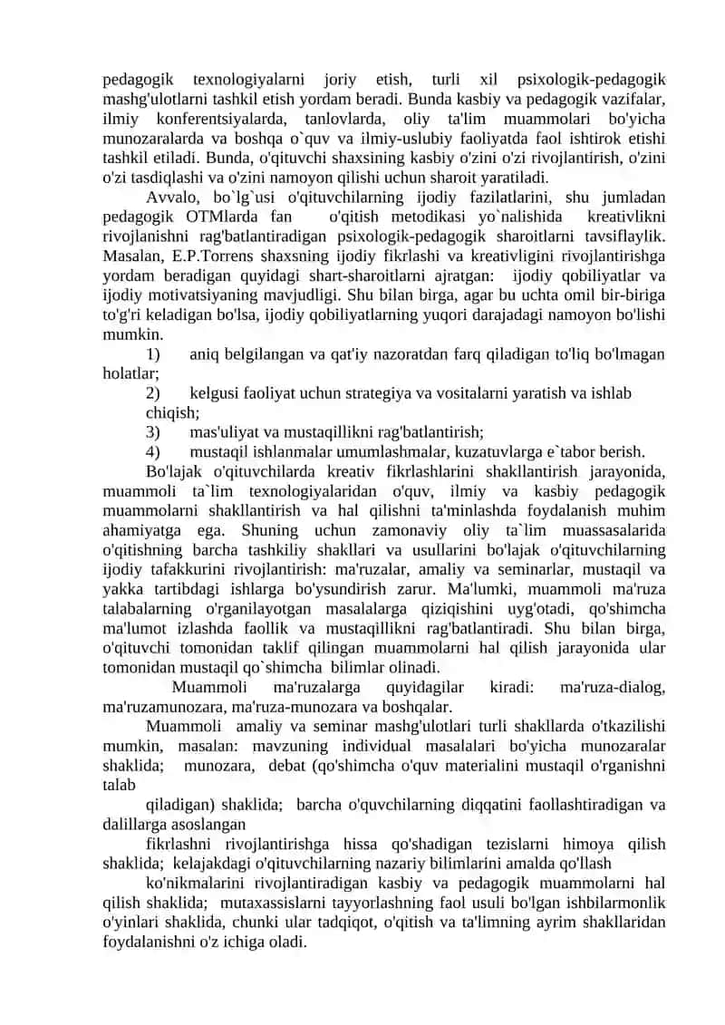Talabalarning kreativlik sifatlari va ijodiy tafakurni rivojlantiruvchi metod, vosita va texnalogiyalari 3