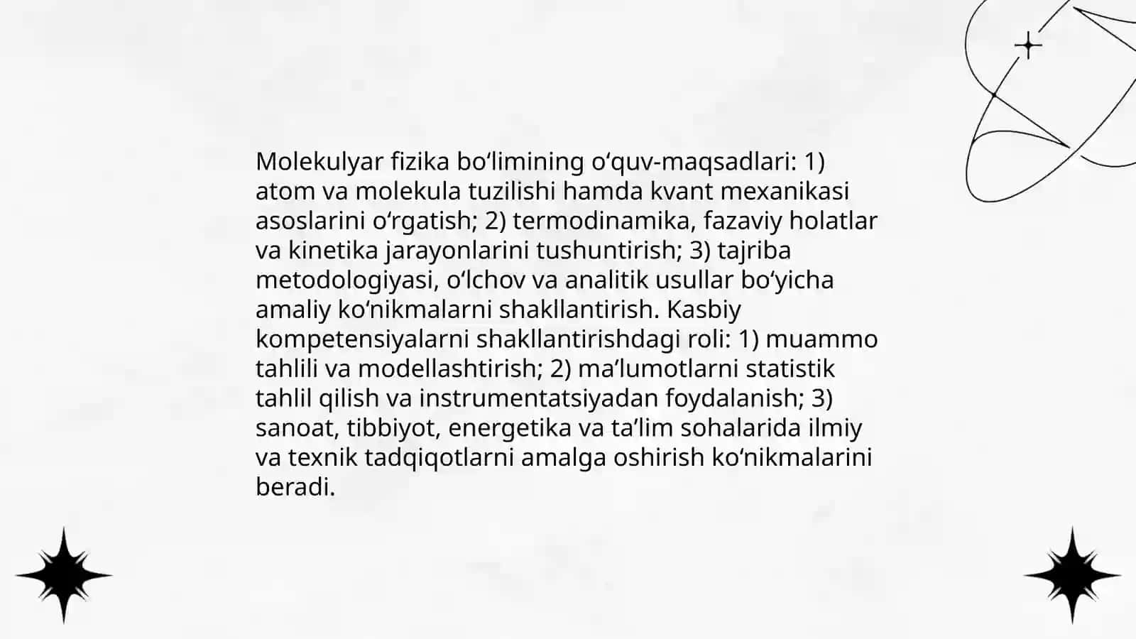 Molekulyar fizika boʻlimini oʻqitishni oʻziga xos taraflari va har qanday kasblarda tutgan oʻrni 3