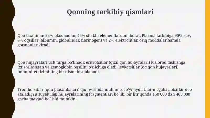 Qonning tarkibiy qismlari va ularning vazifalari 3