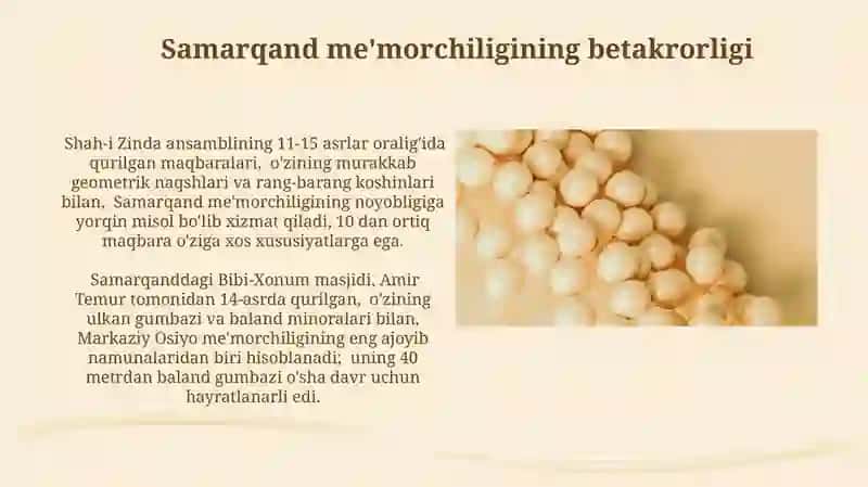 Samarqand durdonalari va qadriyatlari 3