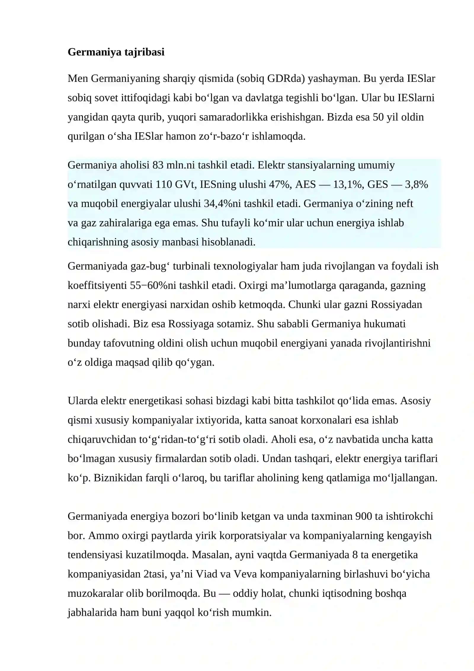 Qayta tiklanuvchi elektr taminoti manbalarining O’zbekistonning energiya mustaqilligidagi o’rni 3