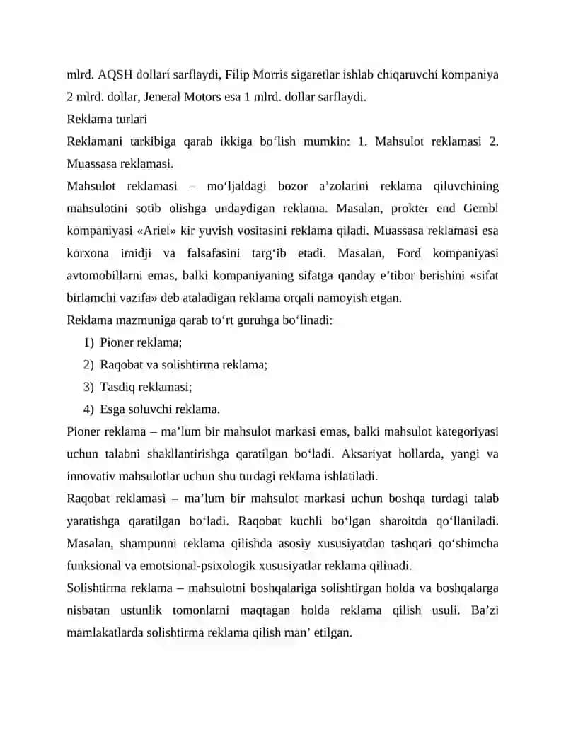 "BIZNESDA REKLAMA FAOLIYATINI TASHKIL ETISH" 3