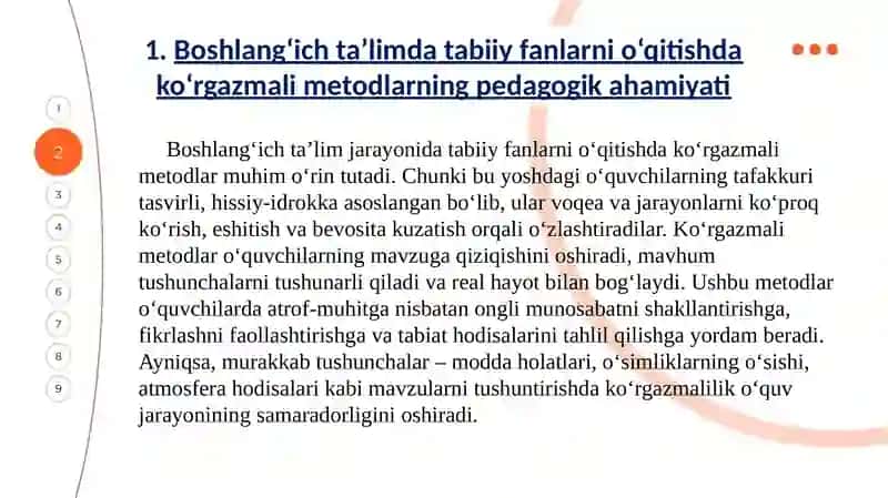 Boshlang‘ich ta’lim tabiiy fanlar darslarida ko‘rgazmali metodlardan foydalanish va kuzatishlarni tashkil etish 3