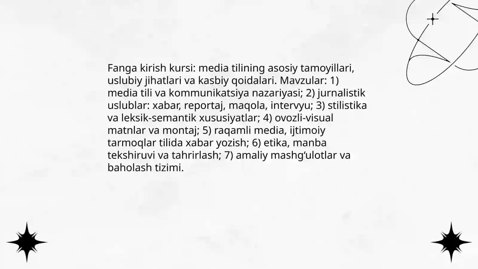 Fanga kirish. Media tili va uslubi kursining maqsadi va vazifalari 3