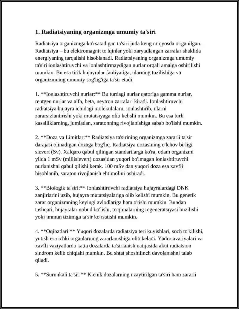 EKOLIGIK PATOLOGIYA. ORGANIZMGA RADIATSIYA VA ULTRABINAFSHA NURLARINING TA'SIRI 3
