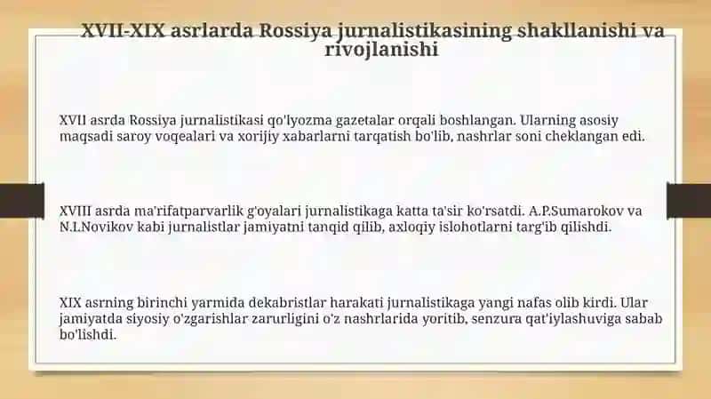 XVII – XX asr rus jurnalistikasi tarixi 3