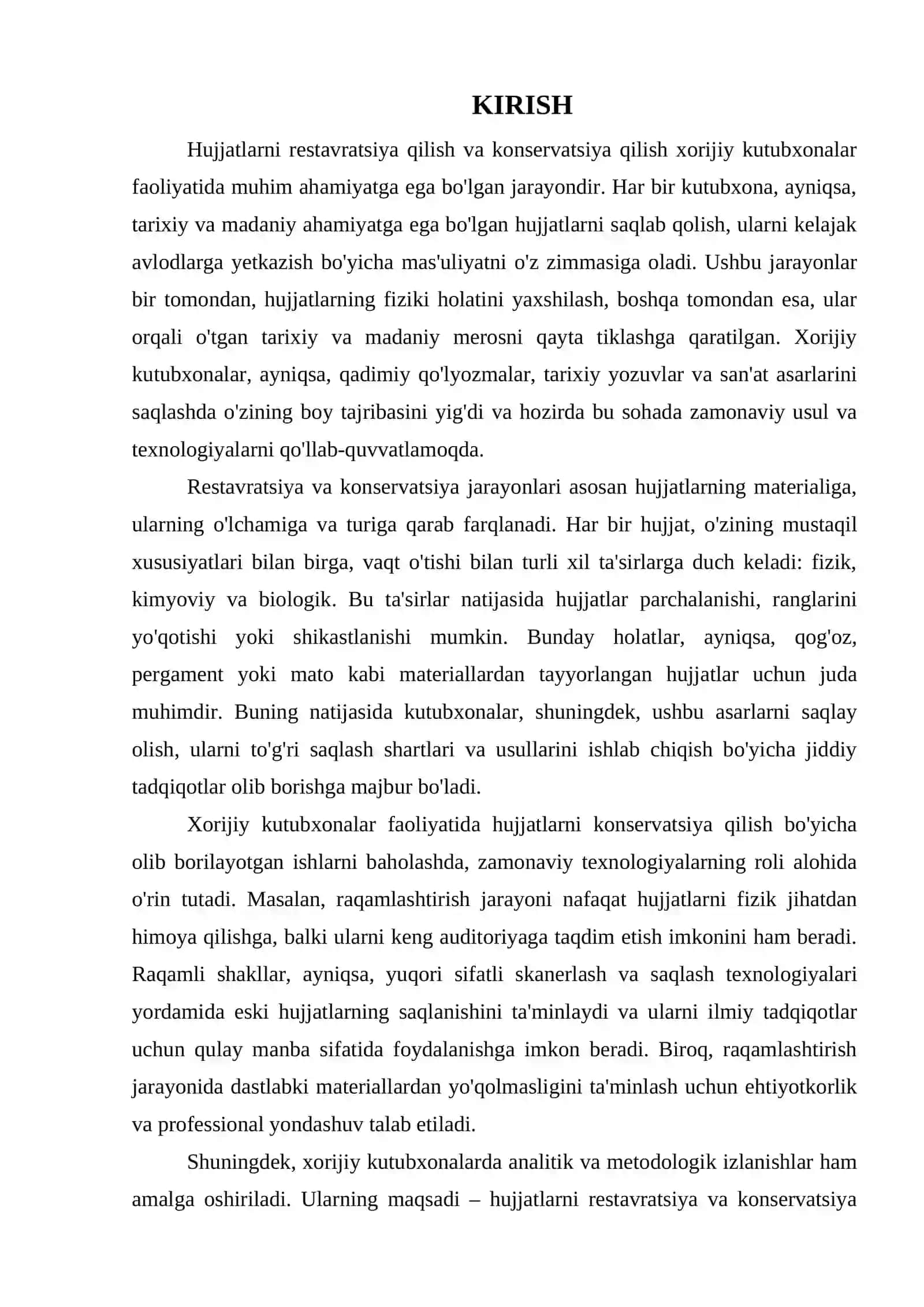 XORIJIY KUTUBXONALAR FAOLIYATIDA HUJJATLARNI RESTAVRATSIYA QILISH VA KONSERVATSIYA QILISH TAJRIBALARI 3