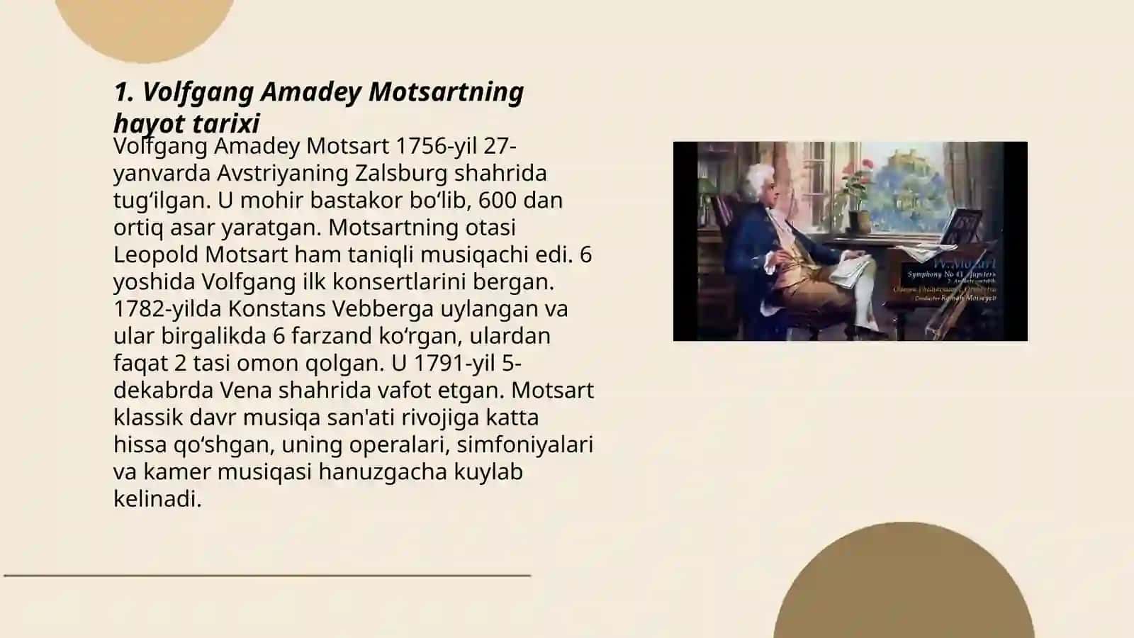 Volfgang Amadey Motsartning ijodi va simfoniyalari 3