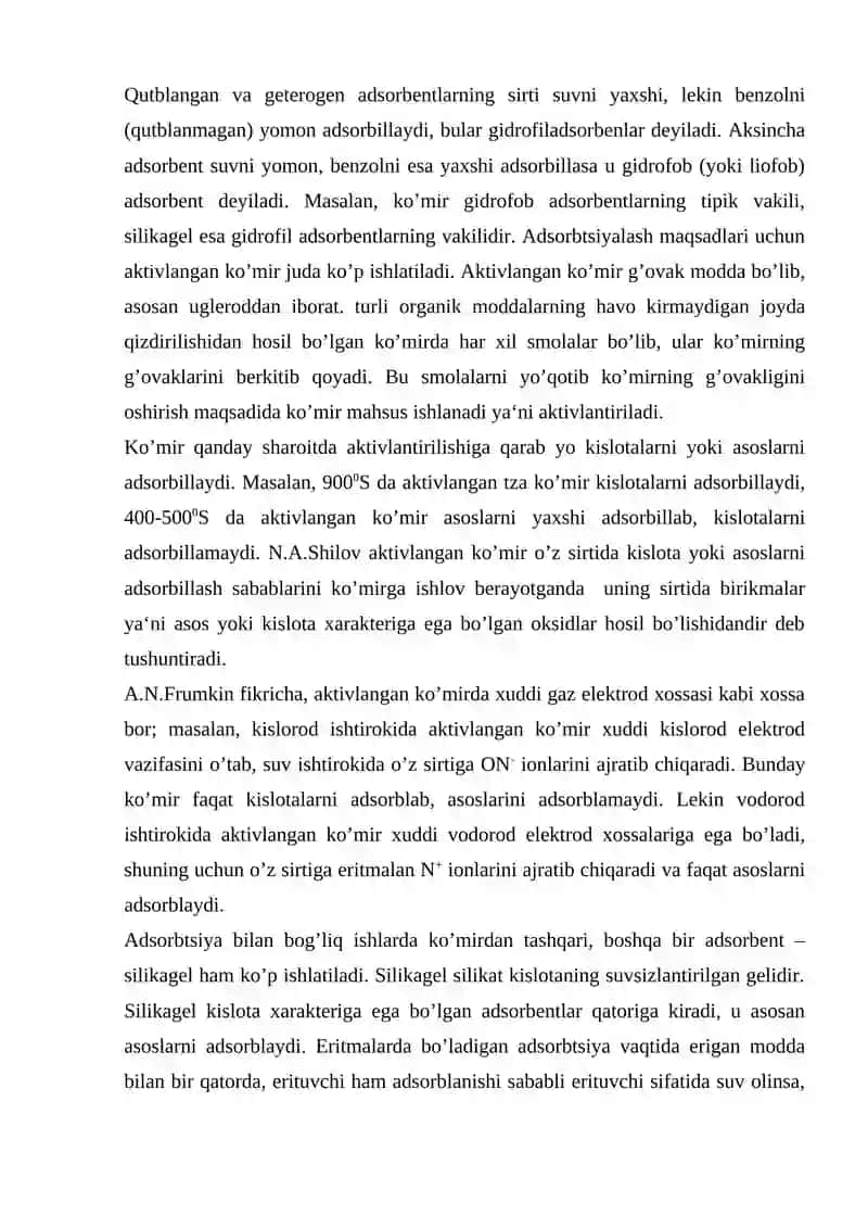 Qattiq jism sirtidagi adsortsiya 3