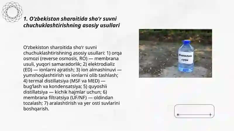 Oʻzbekiston sharoitida shoʻr suvni chuchuklashtirishning asosiy usullari 3