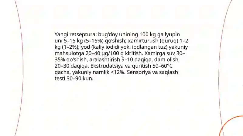 Xamirturush yod lyupinuni qoshib yangi turdagi makaron mahsulotlari ishlab chiqarish 3