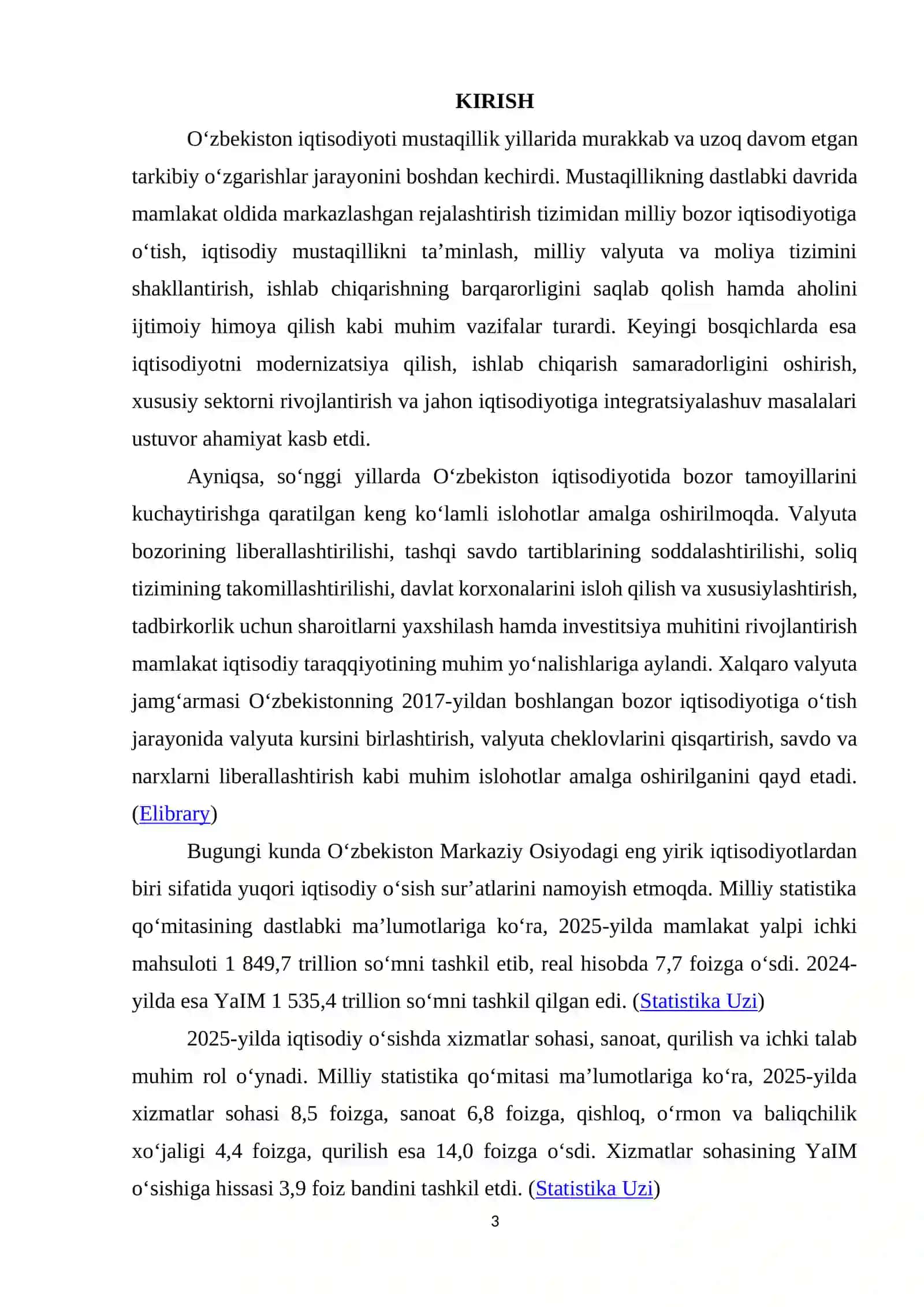 Mavzu: O‘zbekiston iqtisodiyotining rivojlanish tendensiyalari va zamonaviy muammolari 3