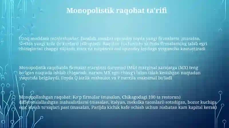 Monopolistik raqobatlashgan bozor muvozanati 3