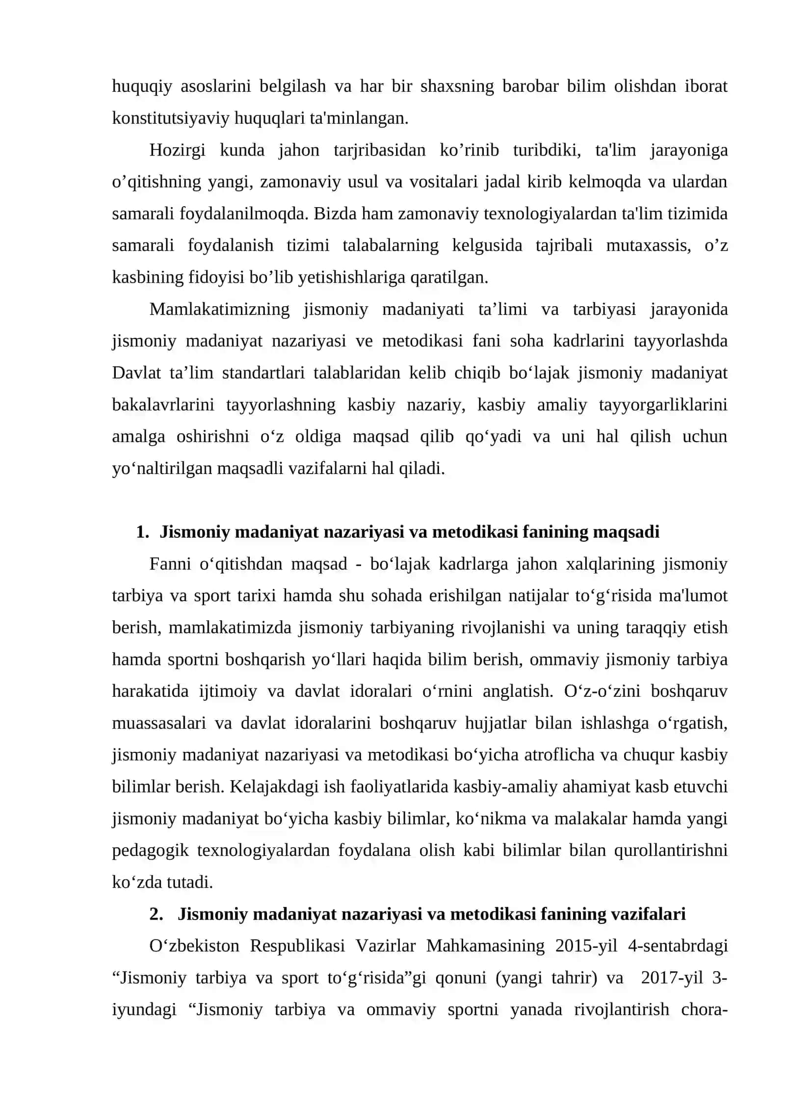 Jismoniy madaniyat nazariyasi va metodikasi fanining maqsadi va vazifalari 3