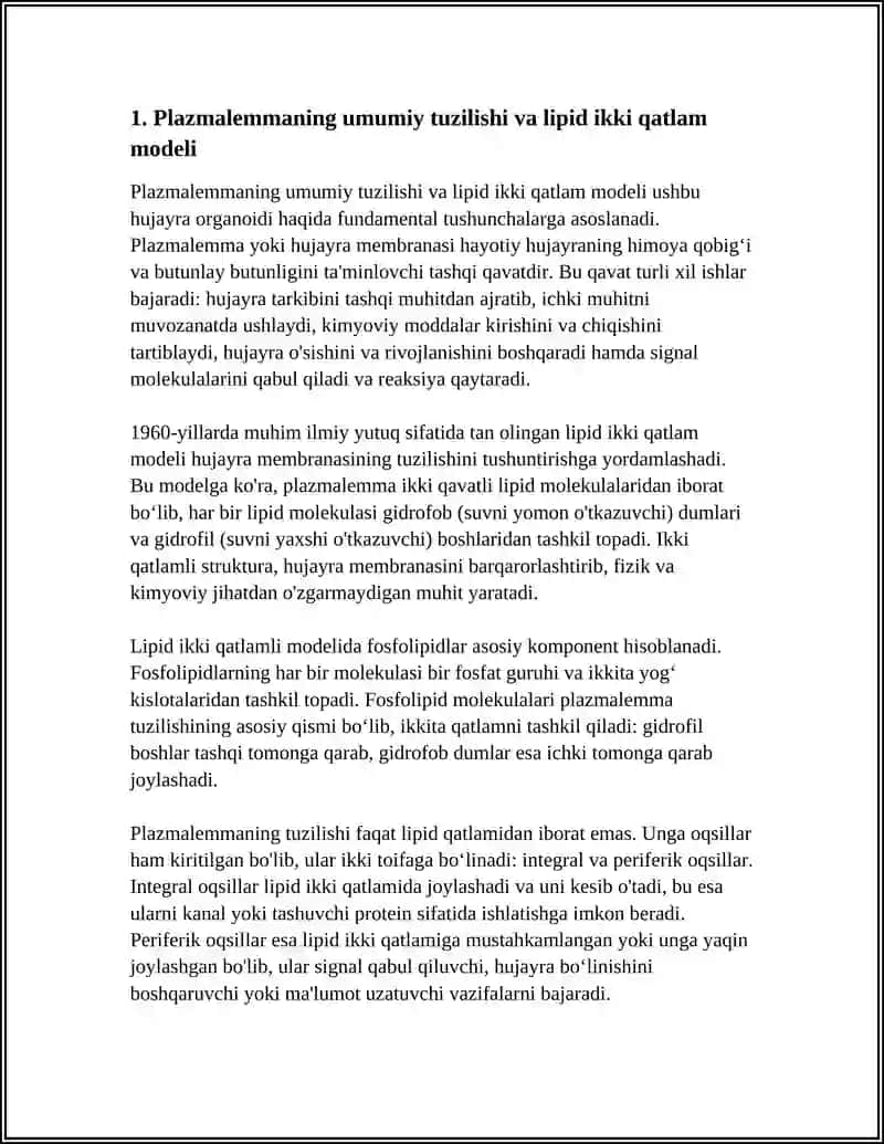PLASMALEMMA VA BIOLOGIK MEMBRANLAR TUZILISHI.HUJAYRALARARO BOĞLANISH TURLARI 3