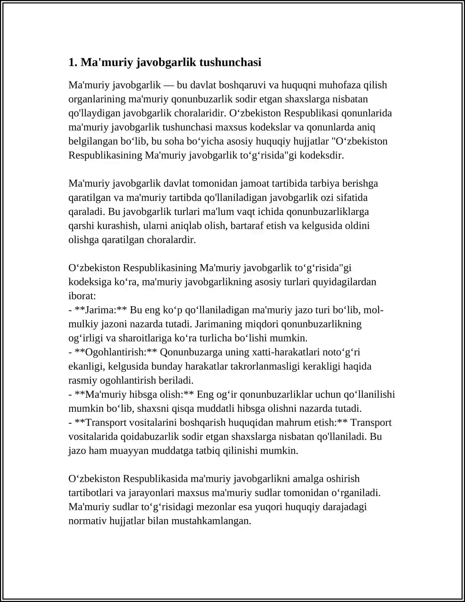BOSHQARUVNING BELGILANGAN TARTIBIGA TAJAVUZ QILUVCHI HUQUQBUZARLIKLAR UCHUN MAMURIY JAVOBGARLIK 3