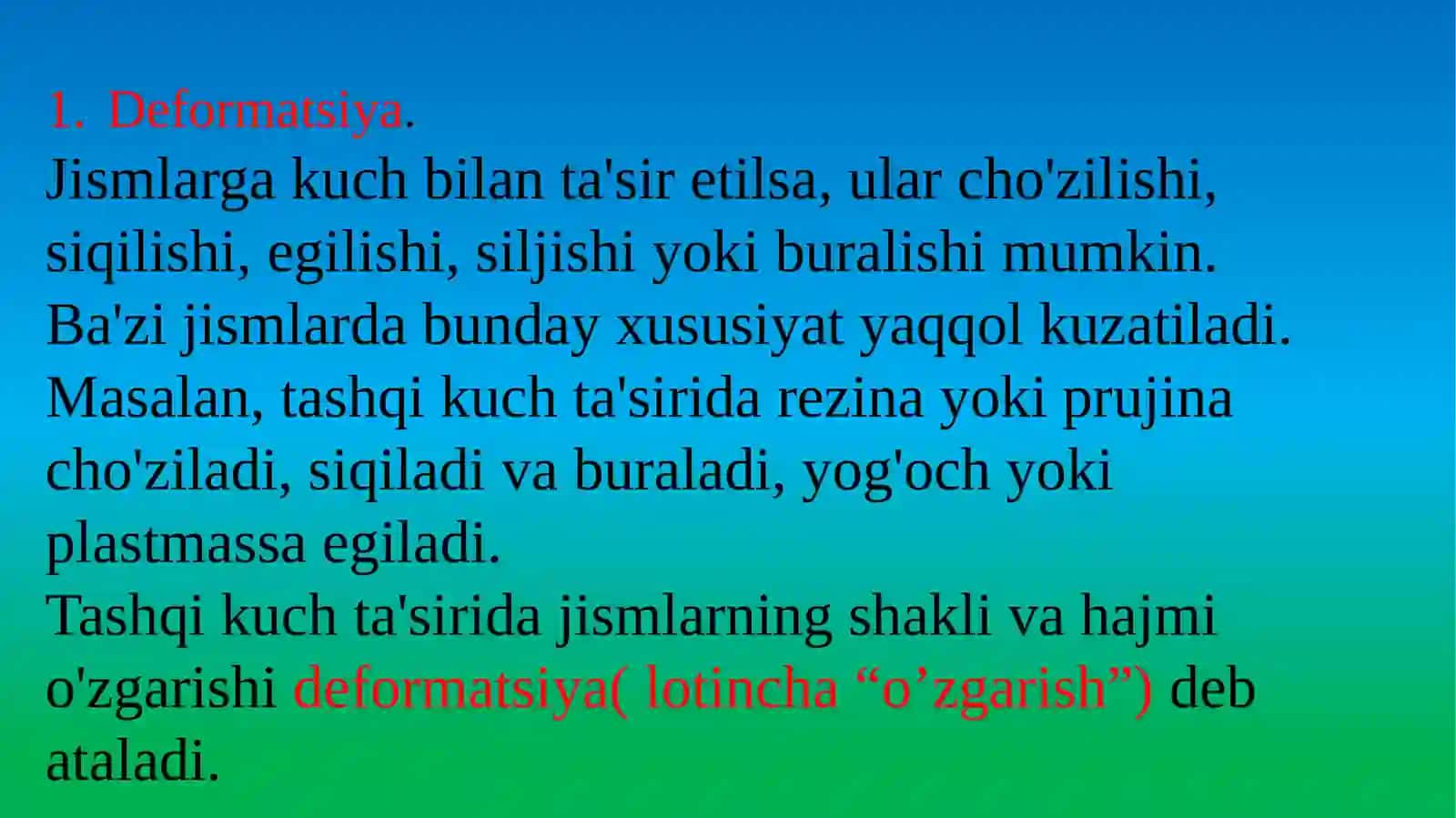 7-sinf Fizika fanidan Elastiklik kuchi mavzusida ochiq dars ishlanma 3