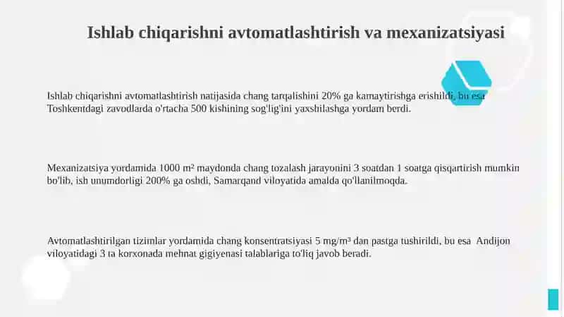 Ishlab chiqarishda changni dispesligini aniqlash 3