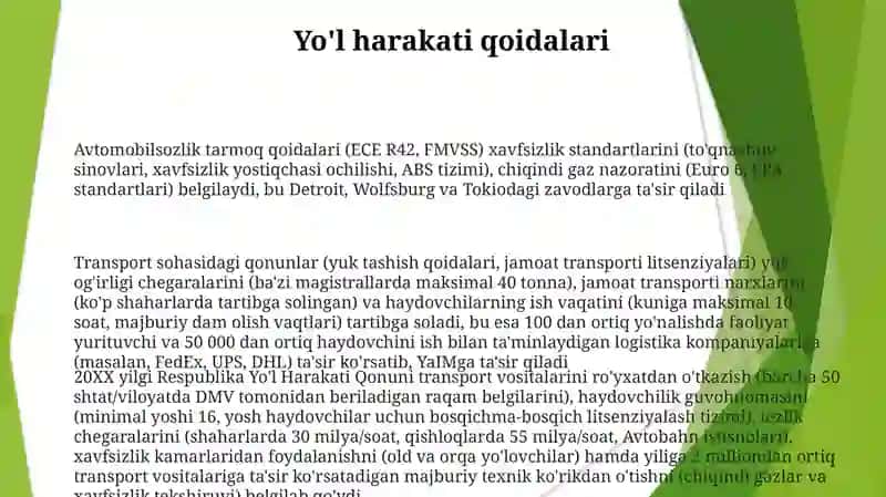 Avtomobil sanoati va transporti majmuini rivojlantirish bilan bogʻliq qonunlar 3