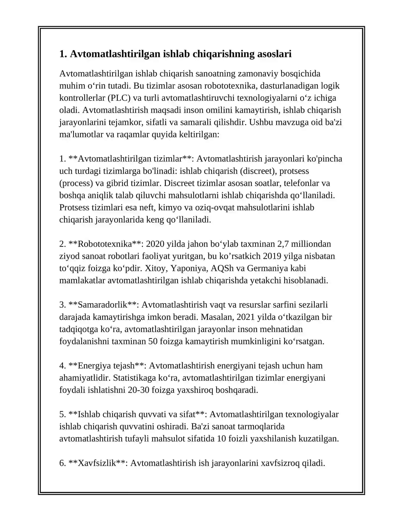 RAQAMLI DASTURDA BOSHQARILADIGAN DASTGOHLAR  DA AVTOMATLASHTIRILGAN ISHLAB CHIQARISHDA BAZALASH 3