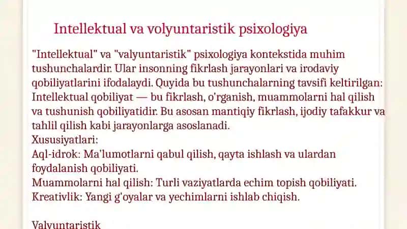 Intellektual va valyuntaristik psixologiya 3
