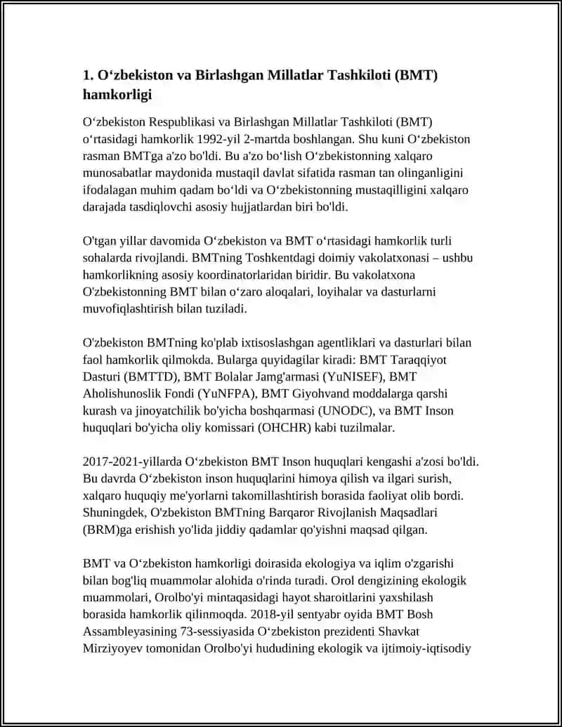 O‘ZBEKISTONNING XALQARO TASHKILOTLAR BILAN HAMKORLIK ALOQALARI 3