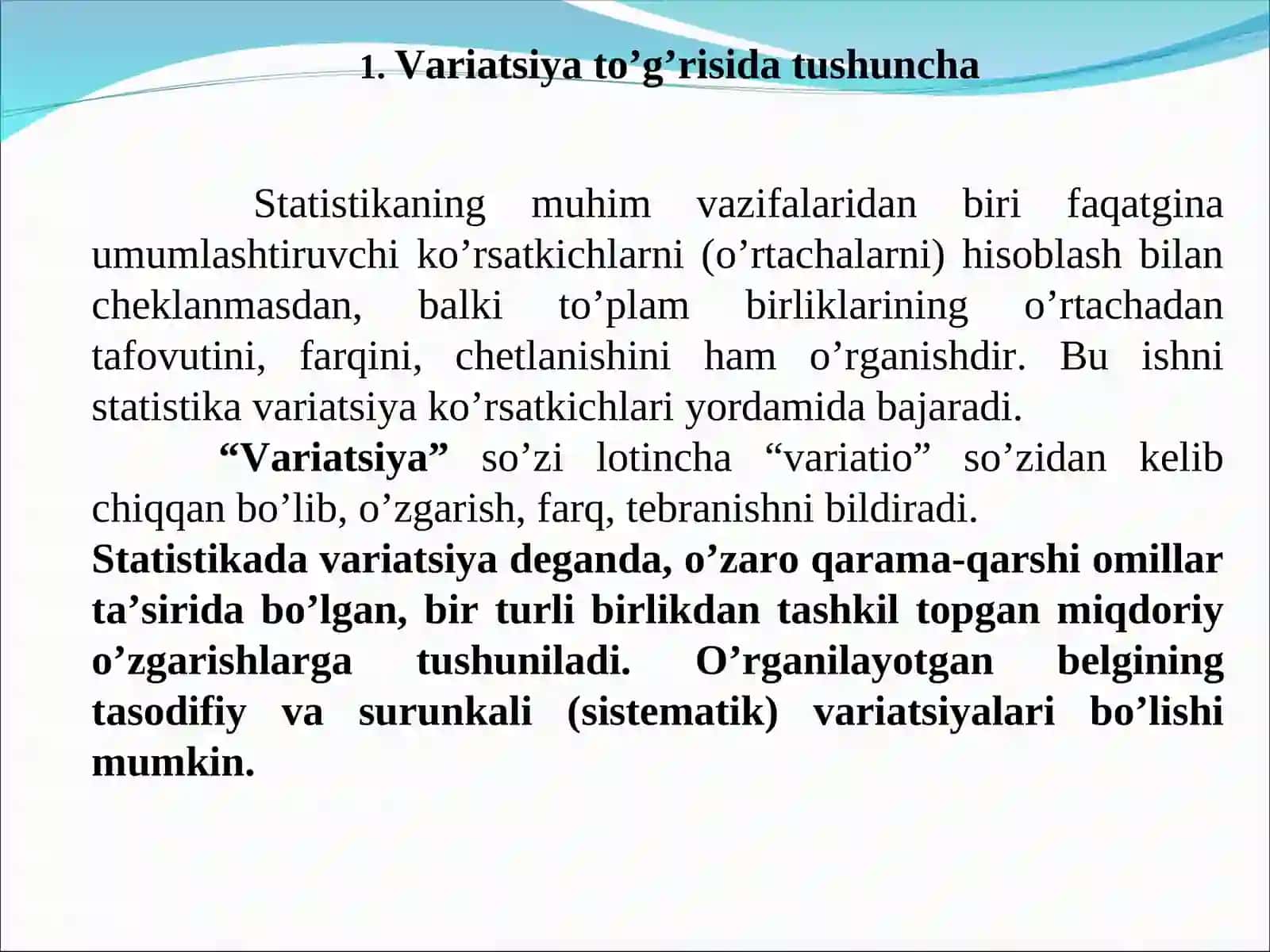 STATISTIKDA VARIATSIYANI BAHOLASH USULLARI VA DISPERSION TAHLIL ASOSLARI 3