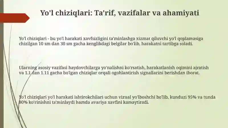 Yo'l belgi chiziqlari va ularni qo'llashga qo'yilgan talablar 3