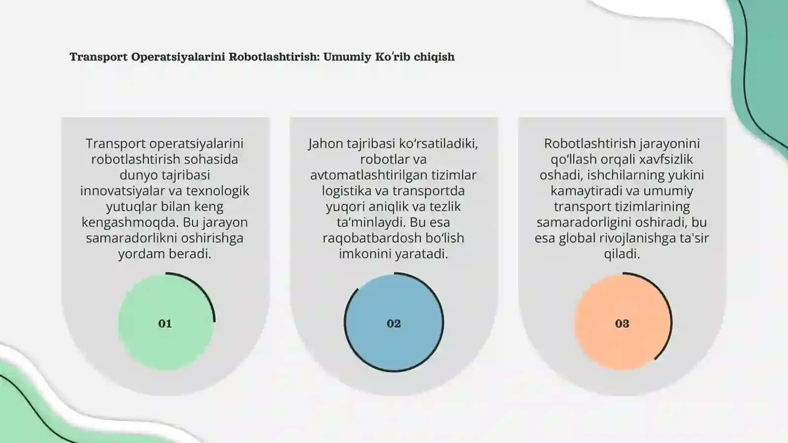 Transport operatsiyalarini robotlashtirishda jahon tajribasi 3