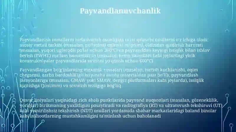 Payvand birikmalarning sifat ko'rsatkichlari 3