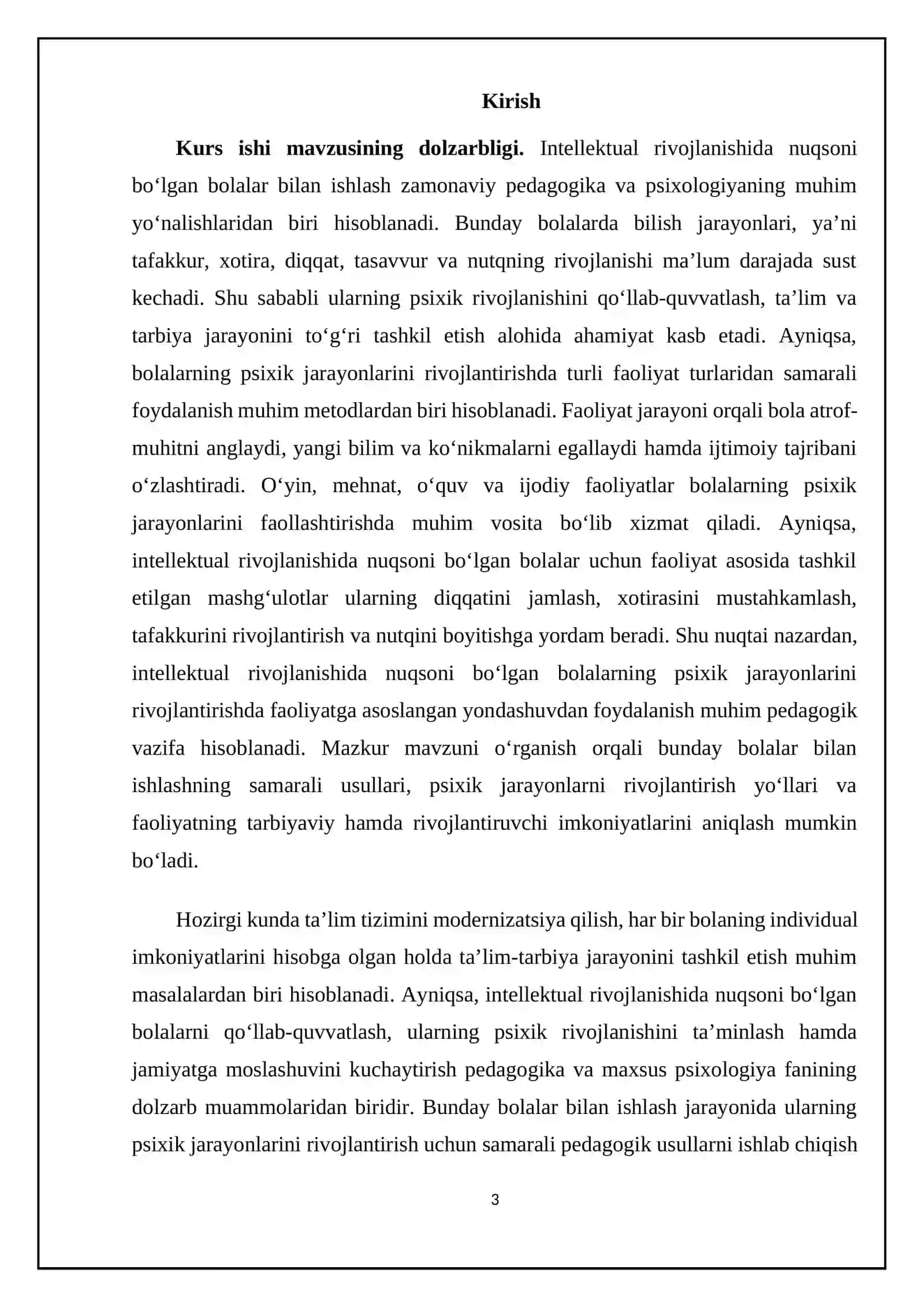 Intellektual rivojlanishida nuqsoni bo‘lgan bolalar ayniqsa faoliyat orqali psixik jarayonlarini rivojlantirish yo‘llari. 3