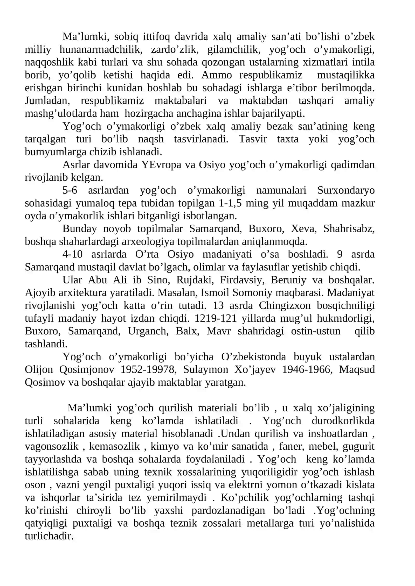 Yog’och o’ymakorligi san`ati uning o’ziga xos hususiyatlari 3
