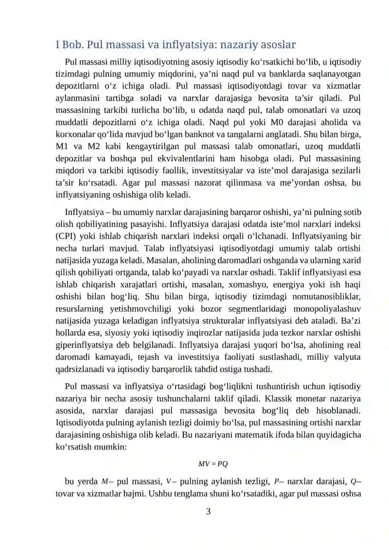 O'zbekistonda inflyatsiya va pul massasi oʻrtasidagi uzoq muddatli bog'liqlik 3